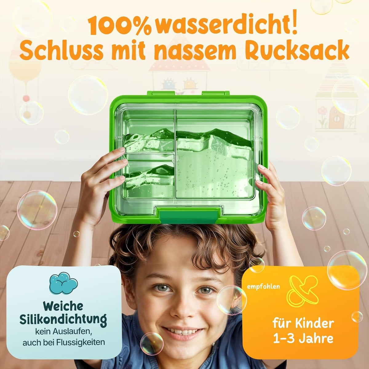 Funkelfuchs® - Lunchbox kids avec compartiments - 500ml, vert - Lunchbox star, small - Snack box, snack box, lunch box, meal box, bento box kids - pour l'école, le jardin d'enfants et la crèche