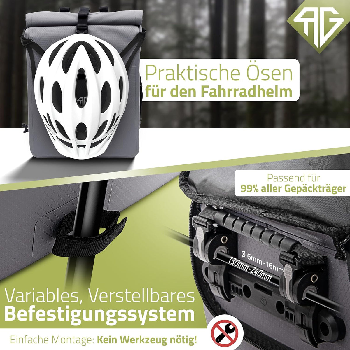 RADGEIST 3in1 sacoche de transport - sac à dos pour vélo - sacoche de transport - sac à bandoulière - avec compartiment pour ordinateur portable - étanche - 25L - gris
