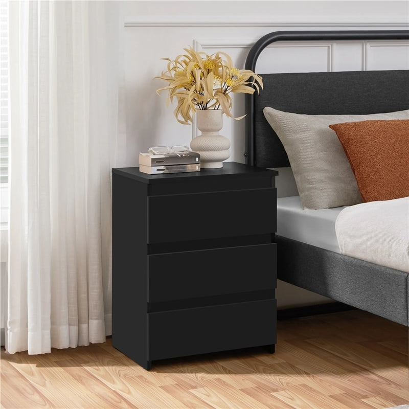 Yaheetech : table de chevet élégante à 3 tiroirs, 45,5 x 35,5 x 60,5 cm – Noir mat – MDF