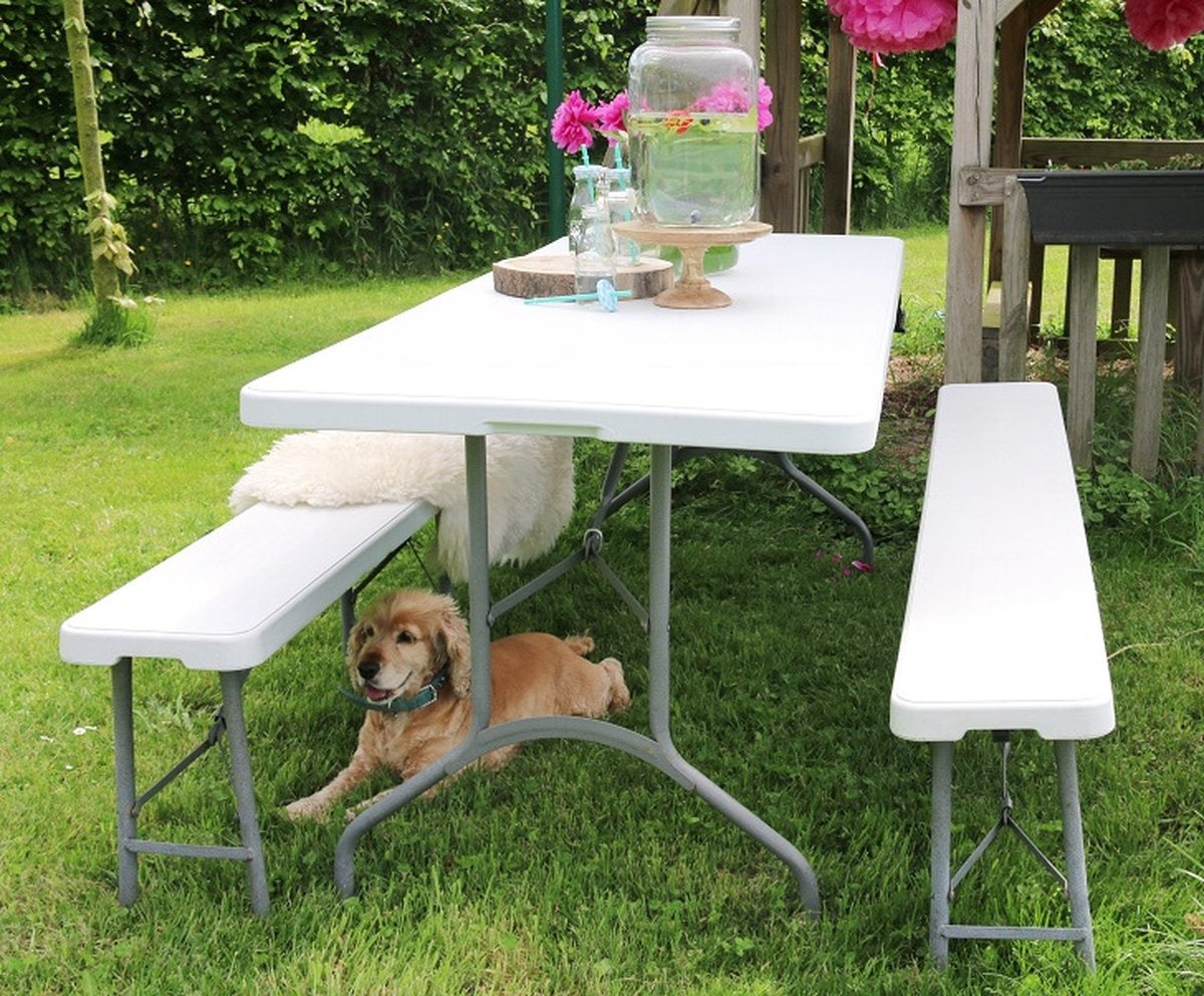 ERRO Campingtafel - Vouwtafel - inklapbare tafel - plooitafel - 180x74x72 cm - Wit - Voor 8 personen