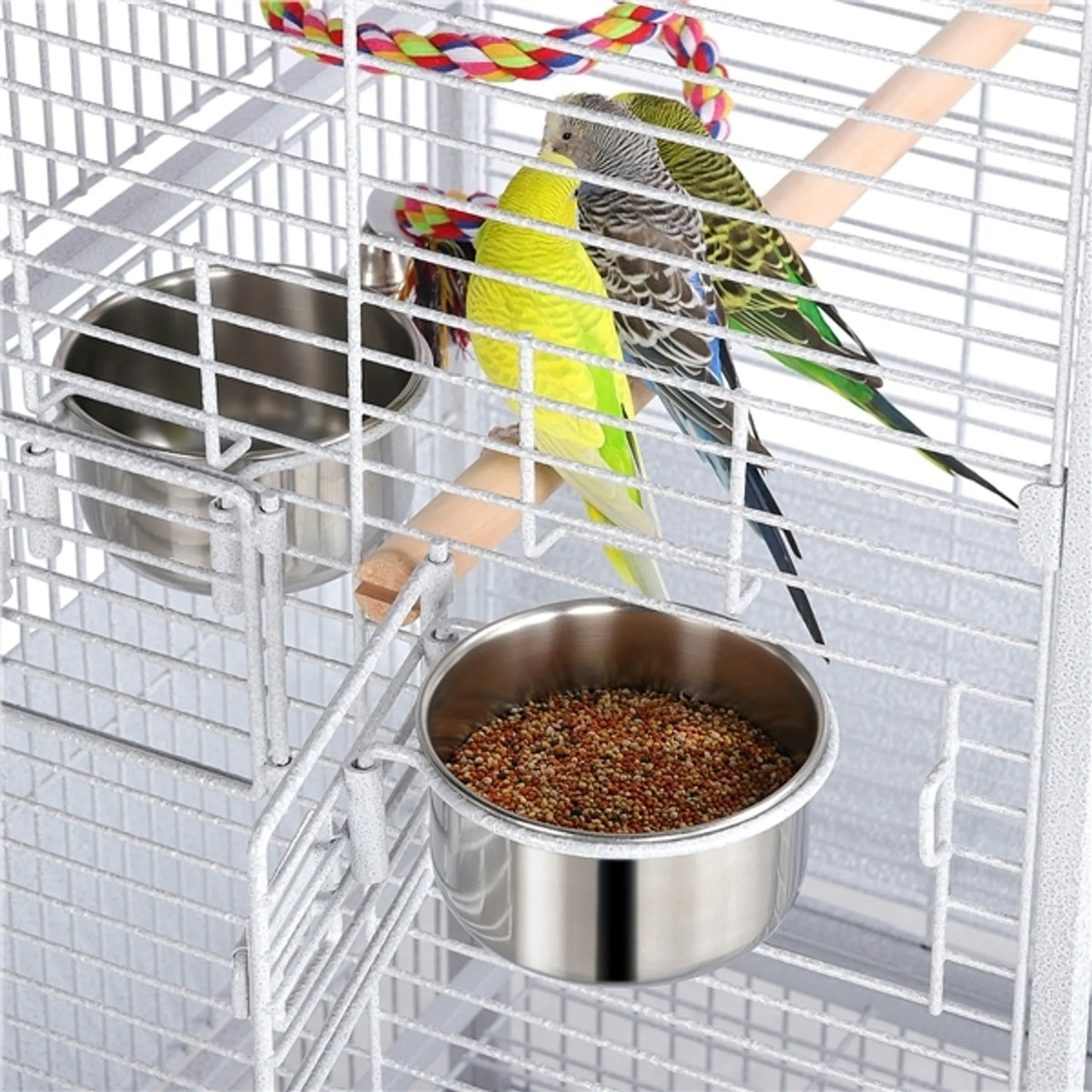 Yaheetech Cage pour perroquets avec plateau de jeu - équipée d'un collecteur de graines, de tiroirs à fumier extensibles et de portes d'alimentation - pour perruches et perroquets - fer blanc recouvert de poudre - 65,5 x 65,5 x 156 cm
