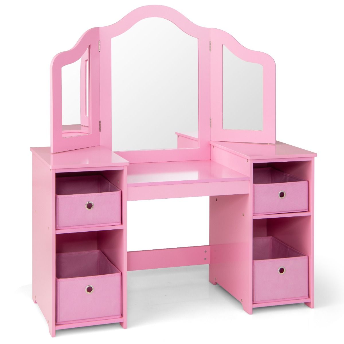 Coast : coiffeuse et bureau pour enfant - Miroir amovible à trois faces - Avec bacs de rangement - Rose