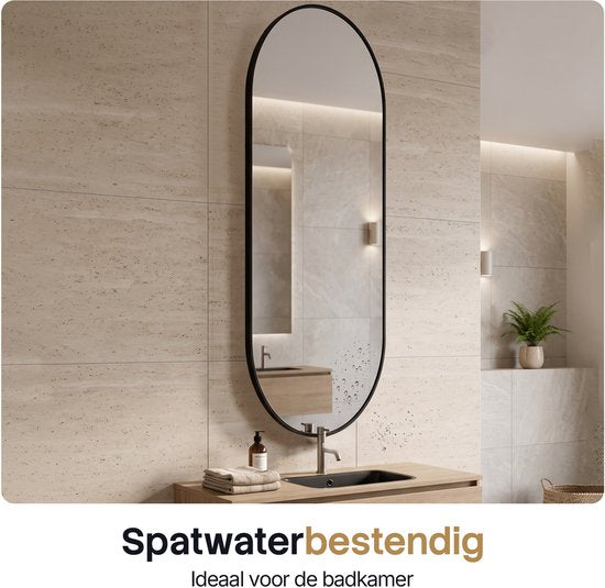 Miroir mural Infinity Goods ovale - 160 x 50 cm - Miroir design - Miroir à fixation murale - Bordure métallique - Style moderne - Miroir de dressing - Noir