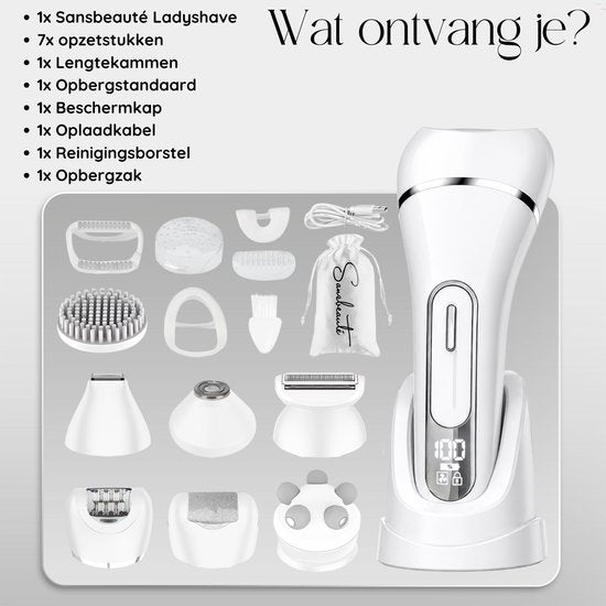 Sansbeauté® Rasoir 7 en 1 pour femmes - Visage - Aisselles - Jambes - Épilateur - Tondeuse pour femmes - Tondeuse pour le maillot - Tondeuse pour les parties intimes - Rasoir pour femmes