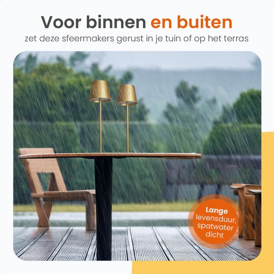 Goliving Essence Lampe de table rechargeable - 2 pièces - Sans fil et dimmable - Lampe tactile moderne - Lampe de nuit pour chambre à coucher - 38 cm - Or
