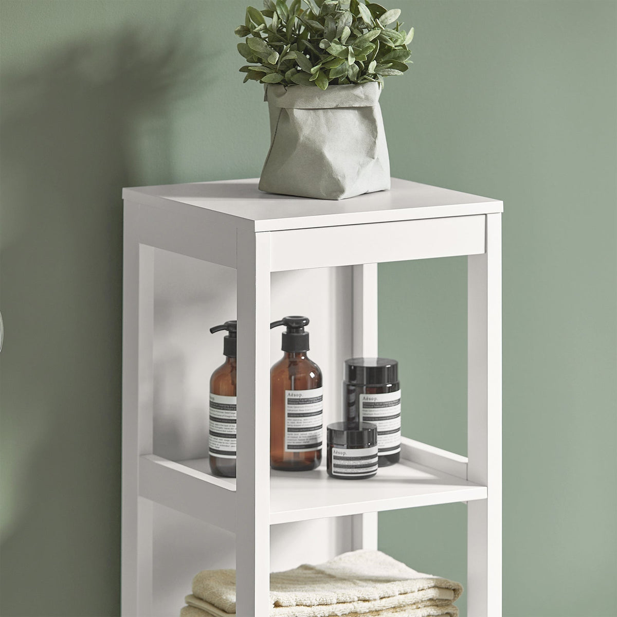 SoBuy Meuble de salle de bain haut avec repose-pieds - 2 tiroirs - acier - 30x30x144cm