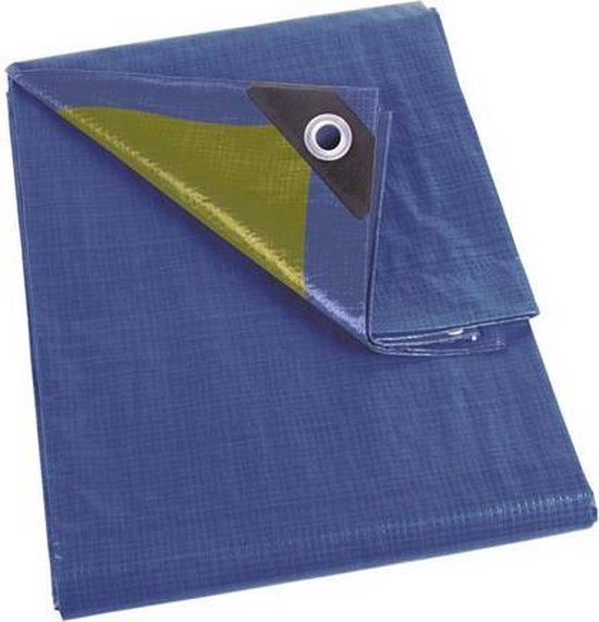 Bâche Perel, résistante, 10 œillets, coins renforcés, rectangulaire, bleu/vert, 110 g/m², 2 x 3 m