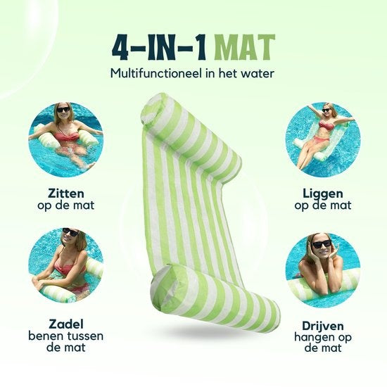 Travelly - Luxe Waterhangmat - Hangmat - Luchtbed - Luchtmatras Zwembad - Waterspeelgoed - Water hangmat - Groen