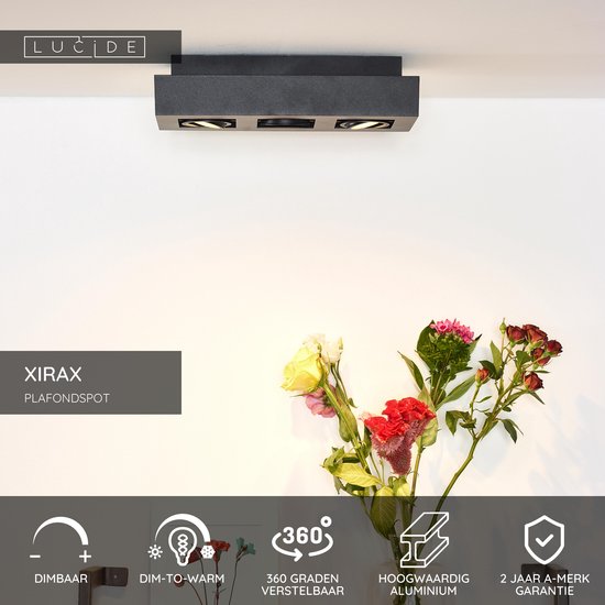 Lucide XIRAX - Spot de plafond (lampe de plafond) - LED à intensité variable vers une lumière chaude - GU10 (MR16) - 3 x 5 W 2200 K/3000 K - Noir