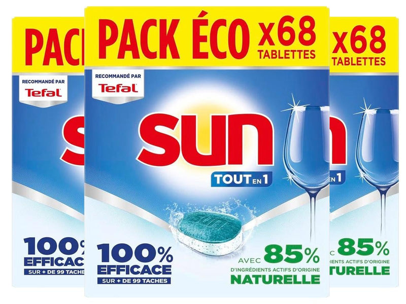 Tablettes pour lave-vaisselle Sun All-in-One - Capsules Pro Expert 4-en-1 - Formule classique - 204 pièces