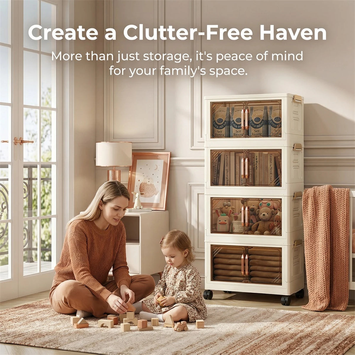 Armoire de rangement pliable Huacan à double porte - 4 étagères - Déplaçable - 45 cm