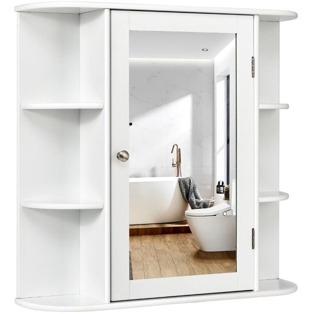 Coast armoire murale salle de bain armoire de toilette avec porte miroir et étagères blanc 65 x 17 x 63 cm