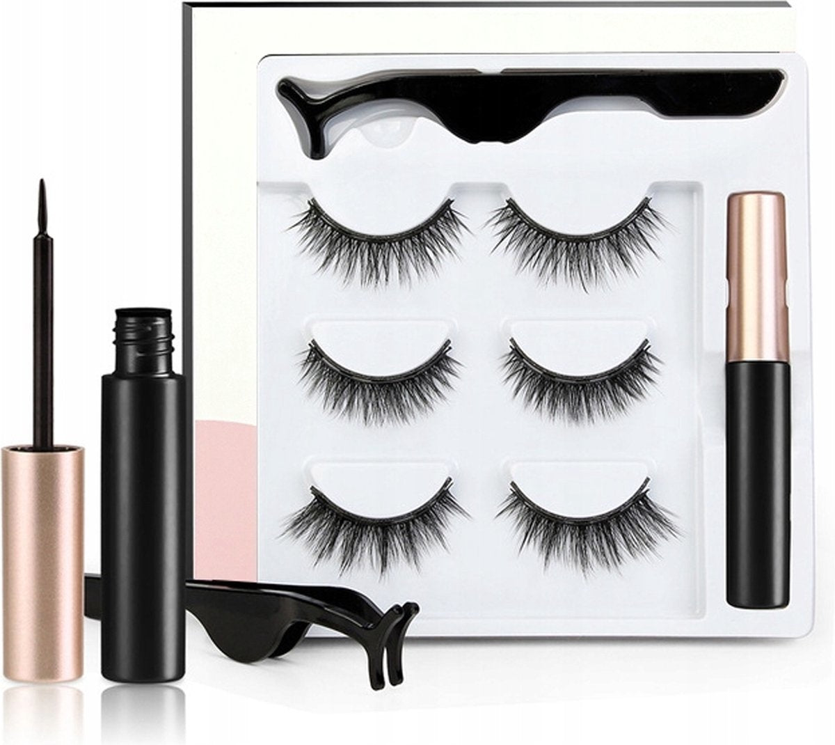 Faux Cils magnétiques  Rheme - Eyeliner et pince à épiler - Extension de cils - 3 paires de faux cils - Set de cils