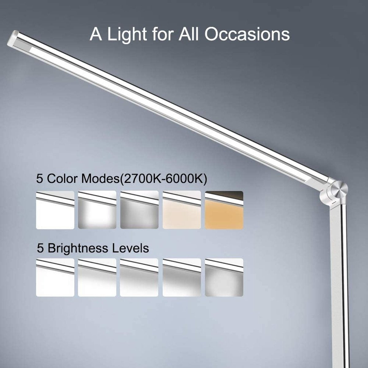 Fuegobird EK009 Lampe de bureau LED - Filaire - Chargement sans fil pour téléphone - Dimmable - Pliable - Smart Touch - Technologie Qi - Blanc