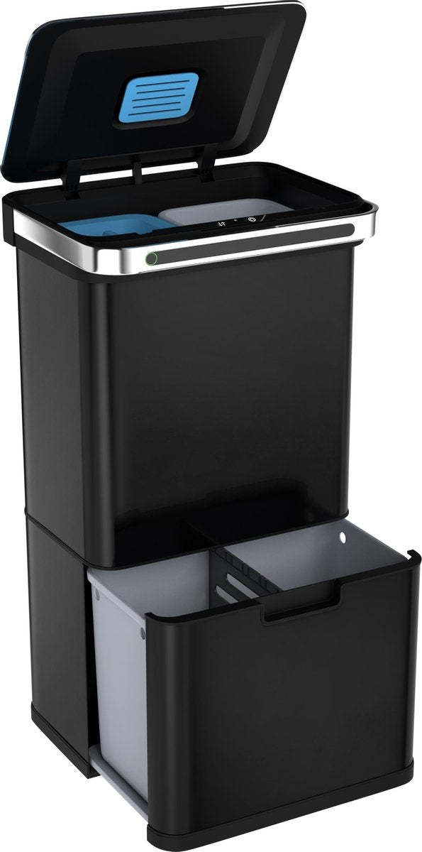 StangVollby Poubelle automatique avec capteur - fermeture automatique douce - Poubelle tri sélectif -4 compartiments - 4 compartiments -Acier inoxydable - 60 L