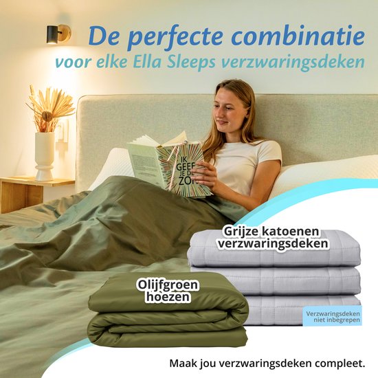 Housse pour la couverture d'aggravation d'Ella 135 x 200 CM - 7 KG & 9 KG - Housse en 100% coton biologique - Vert olive