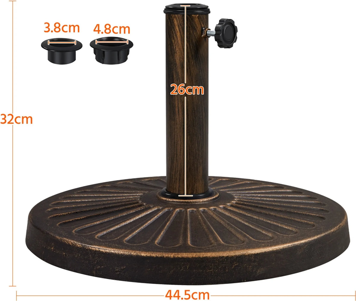 Yaheetech Pied de parasol rond 10 kg - Pour mâts de parasol de Ø 38/48 mm - 44,5 x 44,5 x 32 cm - Bronze