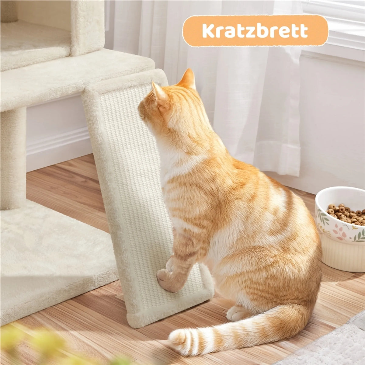 Yaheetech Cat Post With 2 Cat Houses - Fitted With Sisal Scratching Post And Scratching Board And Viewing Platform - For Small And Medium Cats - Beige Plush And Particleboard - 60 x 45 x 106 cm