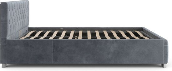 Lit rembourré Nizza - 120 x 200 cm - Gris - Eclairage LED & Tiroir de lit