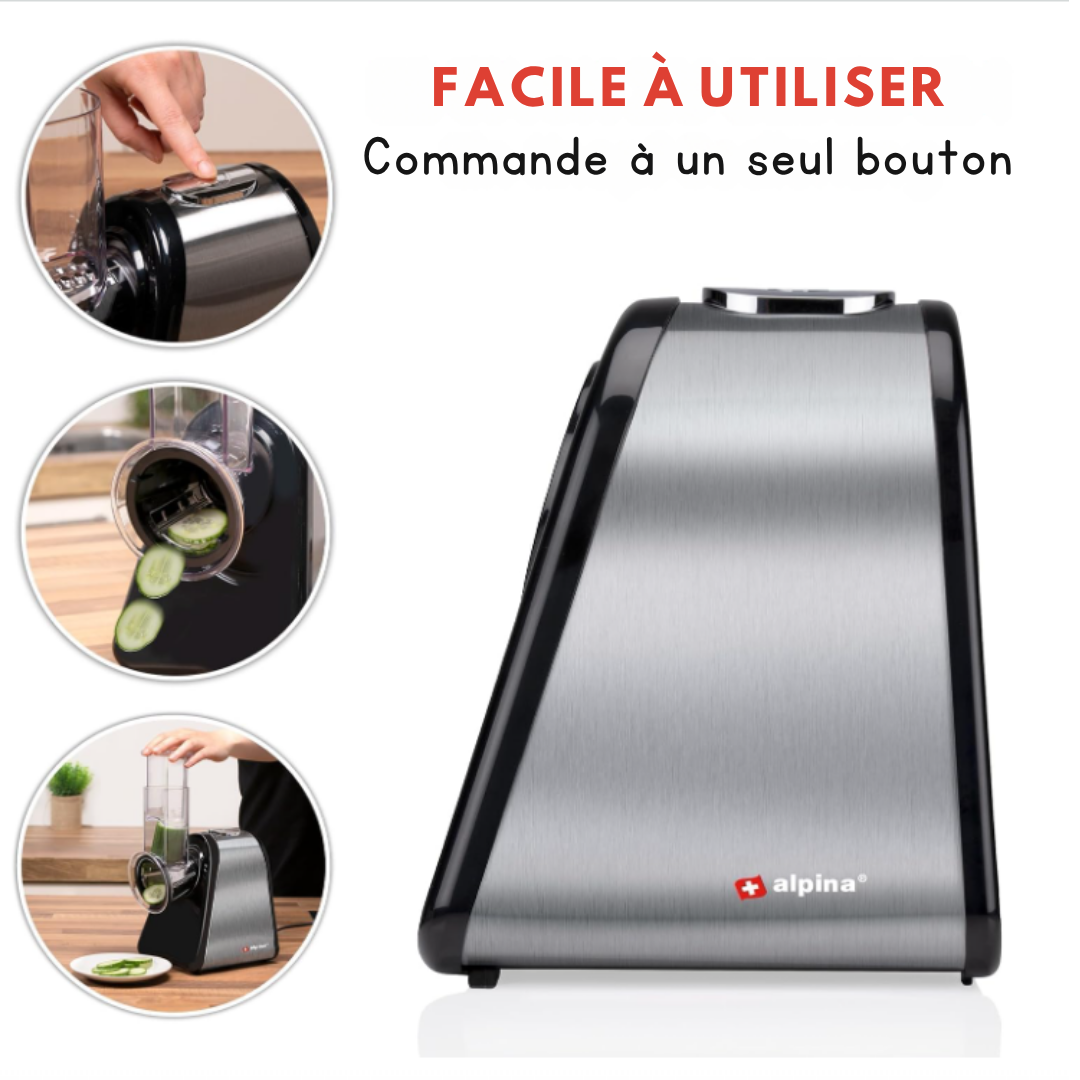 Coupe-légumes électrique Alpina - Mandoline - 4 lames en acier inoxydable -  200W - Noir/gris