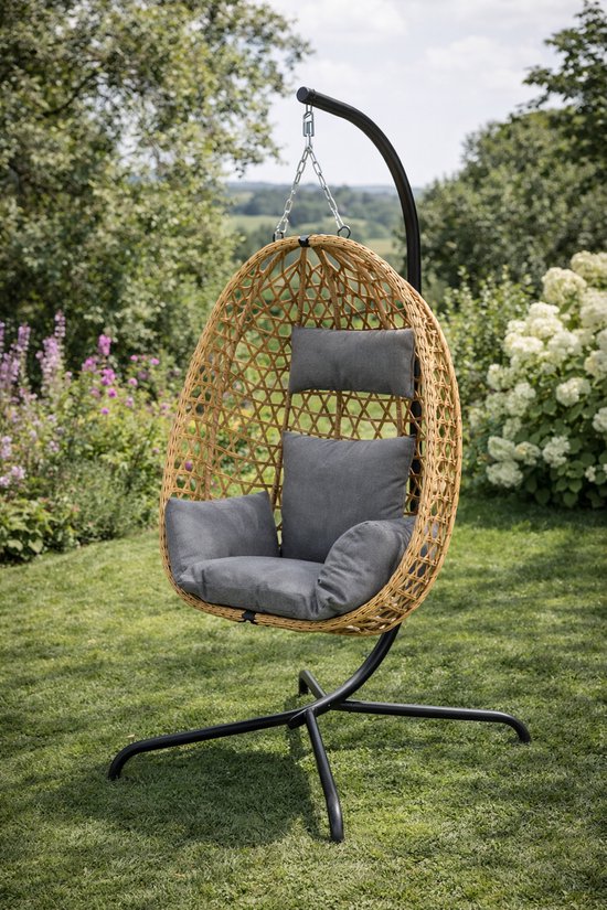 Fauteuil suspendu avec support et coussins – Fauteuil suspendu de jardin haut de gamme pour l'extérieur – Capacité de charge de 150 kg – 103 x 105 x 195 cm