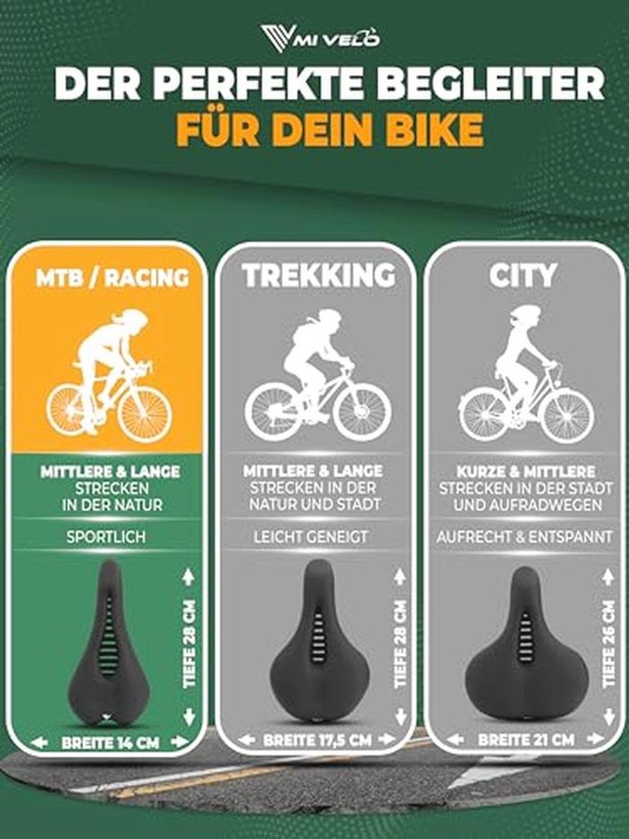 Selle de vélo MIVELO Comfort Pro pour femmes et hommes – Mousse à mémoire de forme ergonomique – Noir
