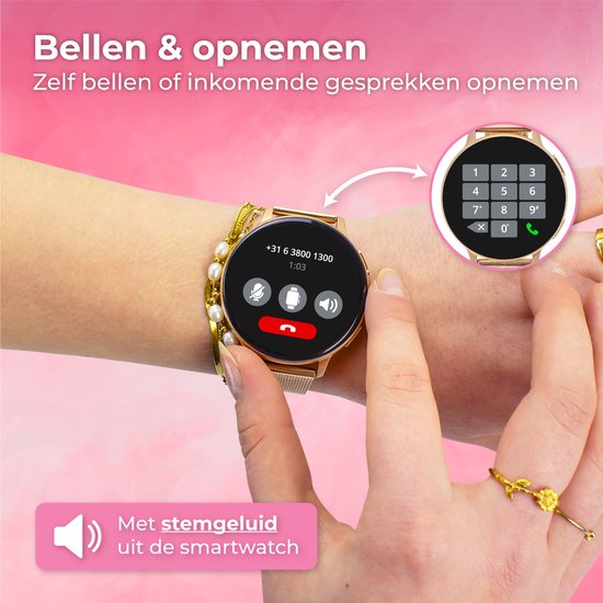 Nuvance Smartwatch Ladies - avec bracelet en acier inoxydable et en silicone - mesure le sport, le sommeil et le corps - or rose