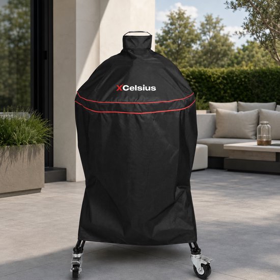 Housse pour barbecue Kamado XCelsius® Large (L) 20-22 pouces - Housse de protection imperméable 600D pour barbecue Kamado - Avec sangles réglables - Noir et rouge