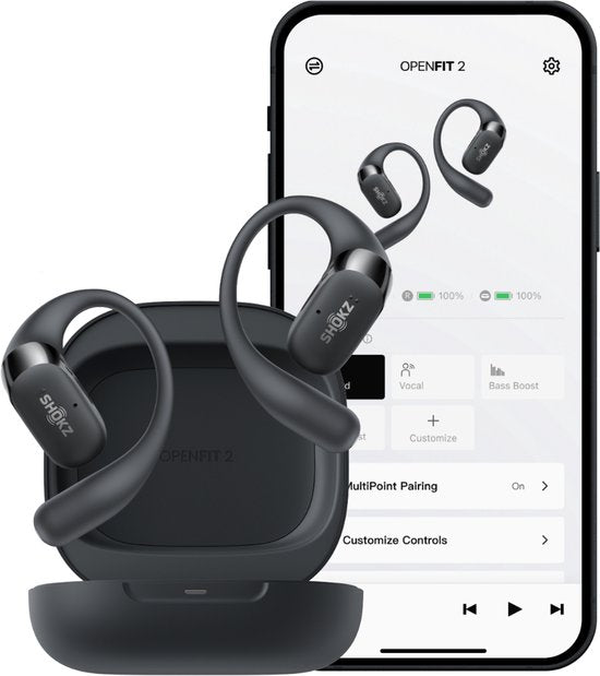 Casque de sport Shokz OpenFit 2 à écoute ouverte – Écouteurs sans fil – Noir