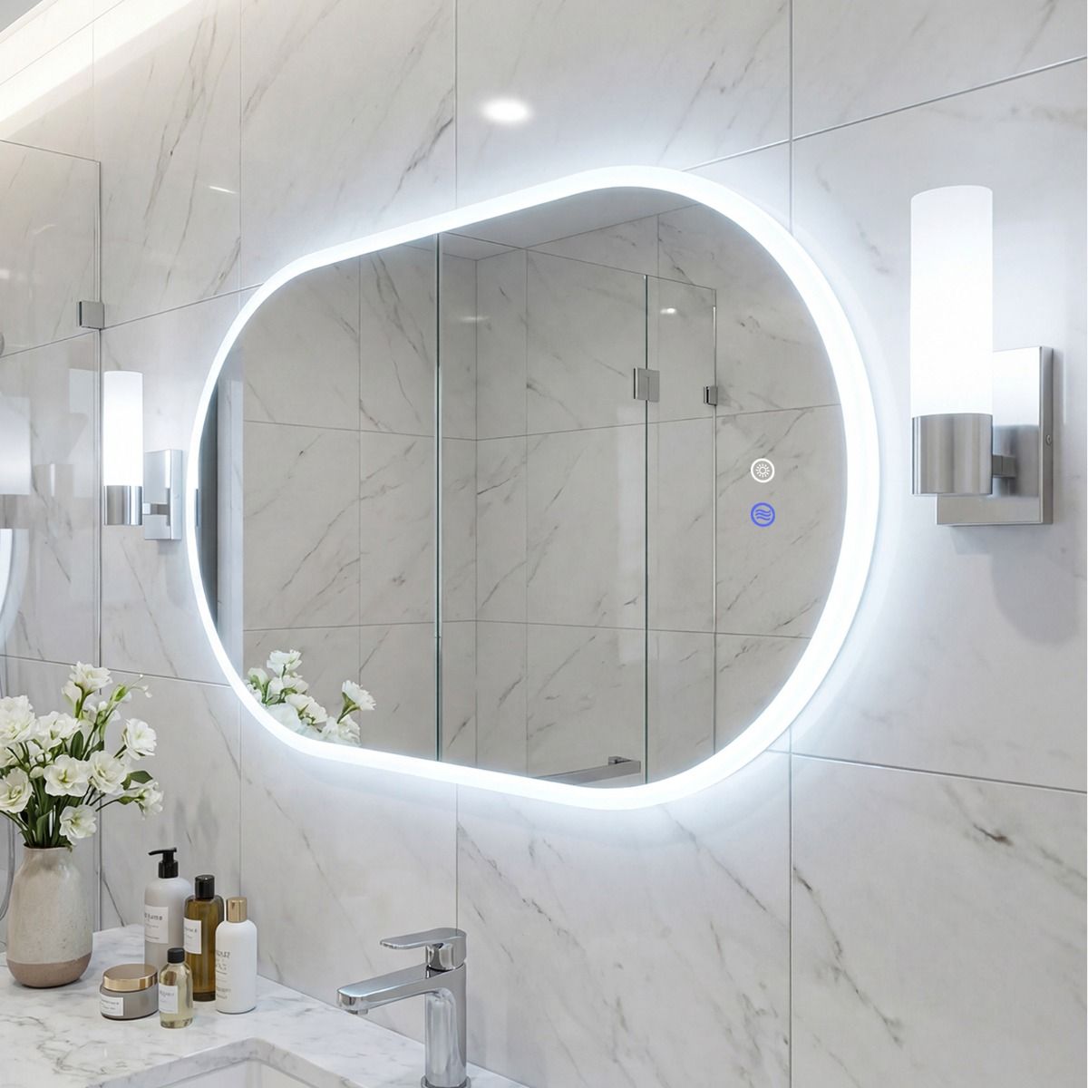 Miroir de salle de bains Coast avec éclairage LED - fonction anti-buée - commande tactile - 90 x 55 cm - argent
