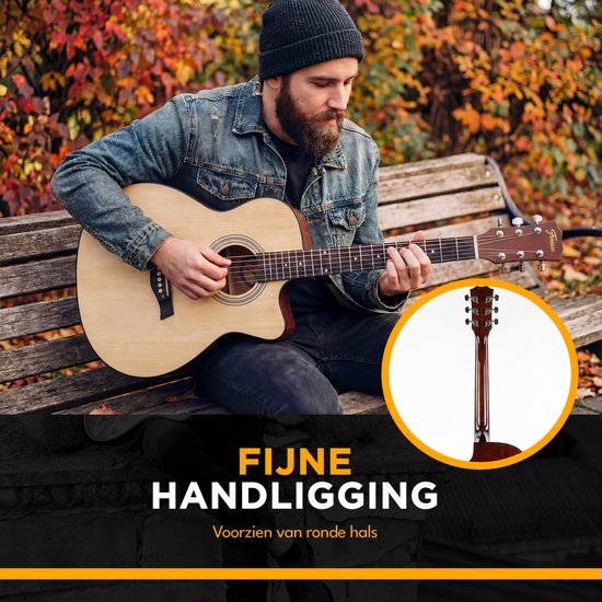 Guitare acoustique Finesse - avec cours vidéo - 4/4 40" - Guitare western - Guitare pour enfants et adultes - Naturel