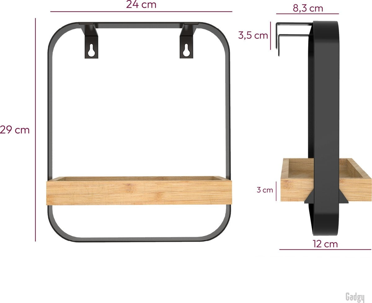 Gadgy Etagère murale métal bois noir - Crémaillère murale - Boite murale - Décoration murale industrielle - Décoration murale - 29x24CM