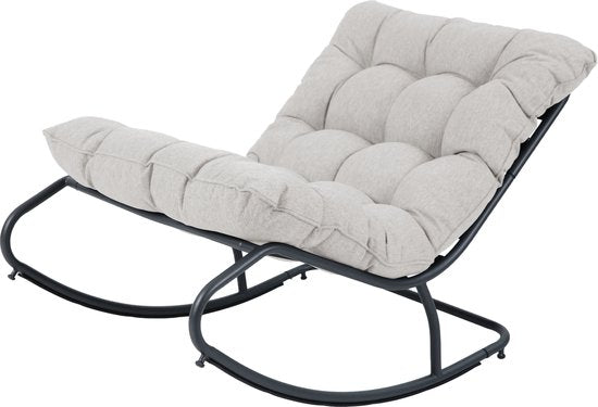 Fauteuil à bascule AXI Ruby noir/beige – Fauteuil à bascule d'extérieur – avec coussins épais – Structure métallique – Fauteuil de jardin lounge avec fonction de balancement