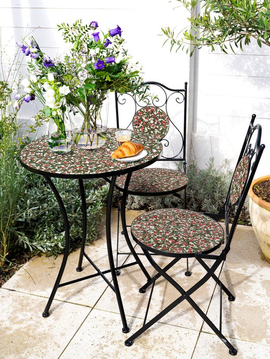 AXI Amélie Ensemble de bistrot Mosaïque Fleurs Rose - Structure métallique avec carreaux en céramique – Ensemble de balcon comprenant 2 chaises et une table