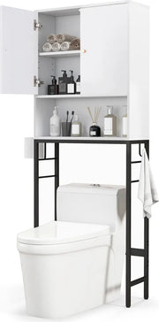 COSTWAY Armoire de toilette indépendante - avec compartiments de rangement, portes et crochets - 63 x 23 x 165,5 cm - blanc