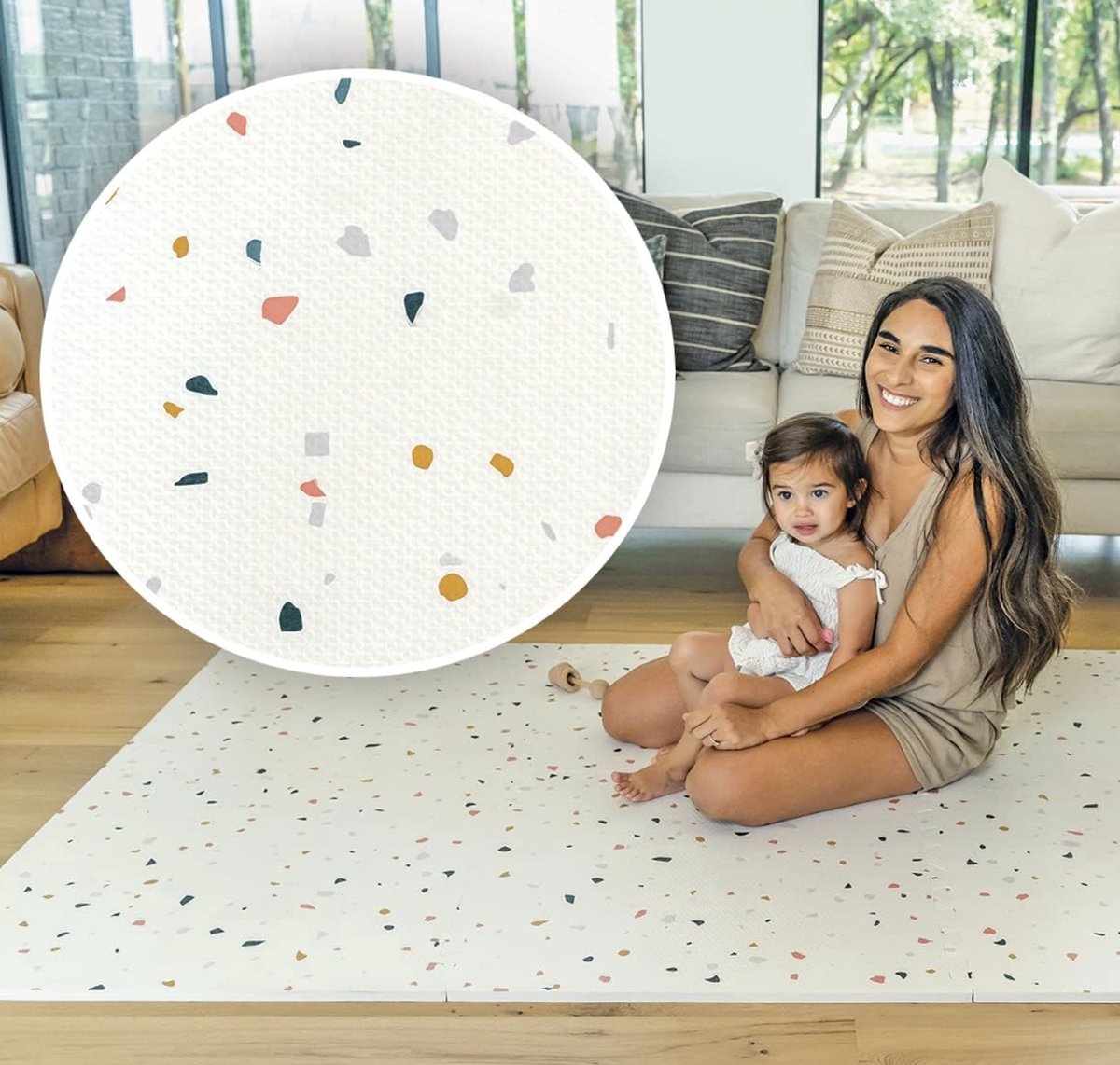 Tapis de jeu de luxe NilaFee pour bébé – Tapis puzzle Terrazzo – 180 x 120 x 1,5 cm – Blanc classique