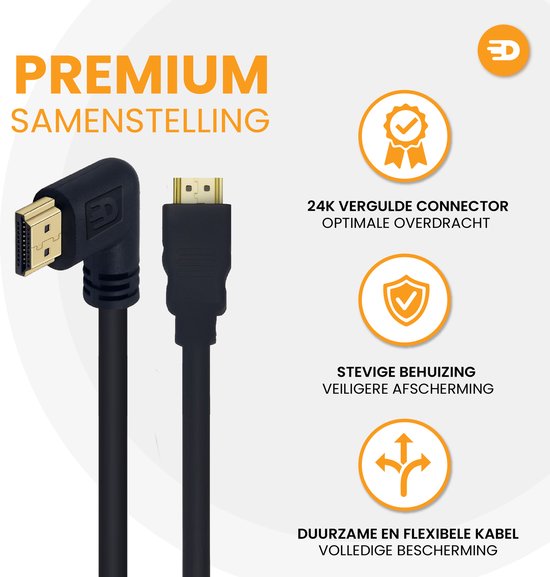 Drivv. Câble HDMI 2.1 - coudé - Ultra HD 8K - HDMI vers HDMI - 2 mètres - noir