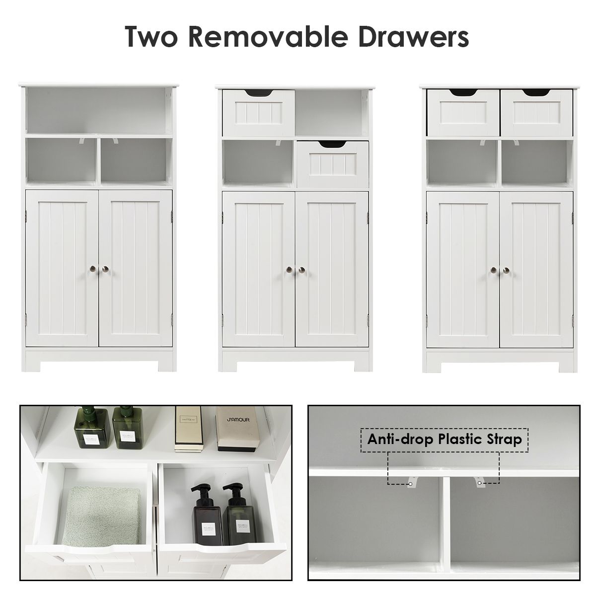 Meuble de salle de bains Coast - avec étagère ouverte - 2 portes et 2 tiroirs réglables - blanc