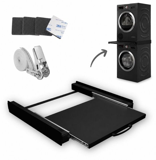 Dastium Home - Kit d'empilage noir pour lave-linge et sèche-linge - Kit d'empilage pour lave-linge et sèche-linge - Pièce intermédiaire pour lave-linge et sèche-linge - Universel - Noir