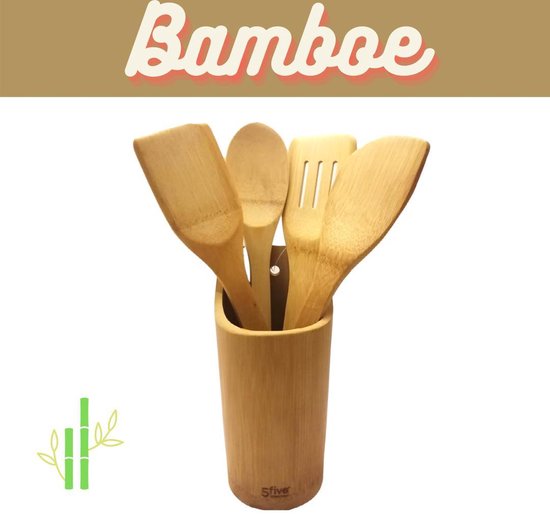 Set de cuisine en bambou  - Spatules – Cuillères – Cuillère à soupe - 4 pièces
