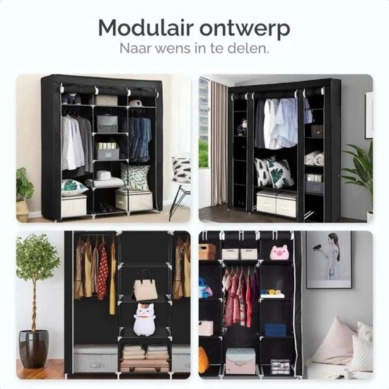 Goliving Penderie pliante - Penderie armoire - Penderie - Armoire pliante en tissu - Armoire de camping - 175x150x44 cm - Noir