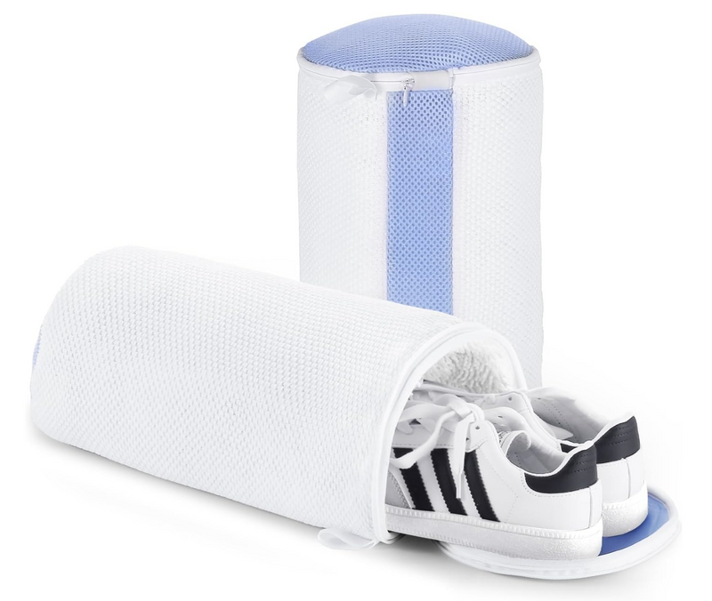 Teletrogy Sac à linge pour chaussures en microfibres chenille - 2 compartiments - fermeture à glissière cachée - 32 x 18 cm - blanc