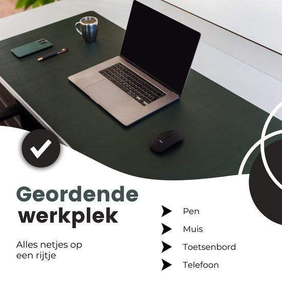Tapis de bureau professionnel WURK - cuir synthétique - Organisateur de bureau - Accessoires de bureau - Comprend un clip pour câble - Tapis de souris XXL - 120x60 - Vert