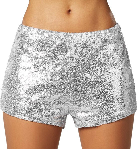 Dressforfun Short à paillettes argenté L - déguisement costume halloween déguisement fête carnaval déguisement fête - 303893