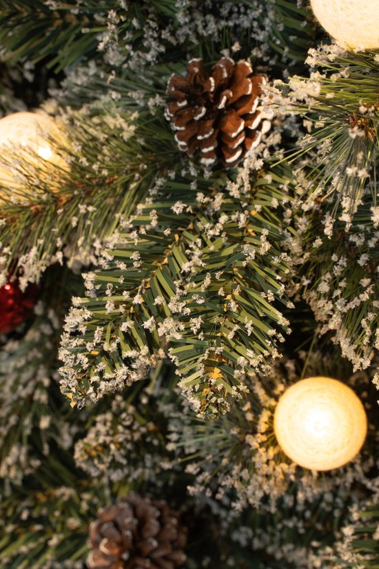 Black Box Trees Kaprun : sapin de Noël artificiel avec illuminations - Sapin de Noël artificiel H 90 x Ø 51 cm - en pot avec décorations - Vert, rouge, givré