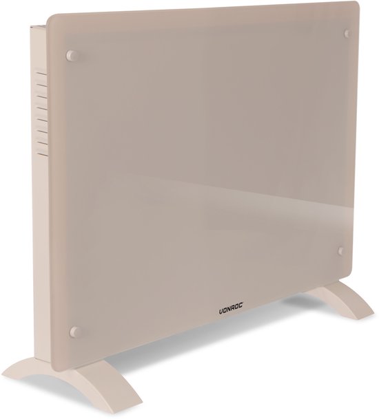VONROC Chauffage électrique de luxe - Convecteur avec panneau en verre - 750W/1500W - Chauffe les pièces jusqu'à 18m2 - Contrôlé par l'application (via Wifi) et manuellement - Thermostat et minuterie réglables - Beige