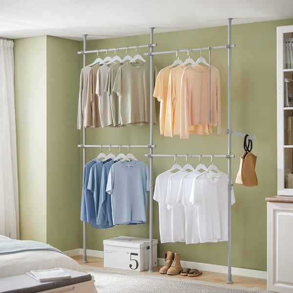 Tringle à vêtements télescopique SoBuy - Gris - L124-226 x P27 x H200-295 cm - Réglable, 4 barres de suspension