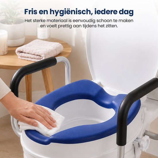 Rehausseur de WC Truesafe 10 cm - Taille universelle - Avec accoudoir et couvercle - Siège de WC surélevé - Coussin d'assise ergonomique - Rehausseur pour adultes et seniors