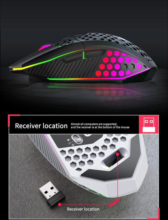 Souris de jeu HXSJ T500 - Ultra légère - Eclairage RGB - Noir clair