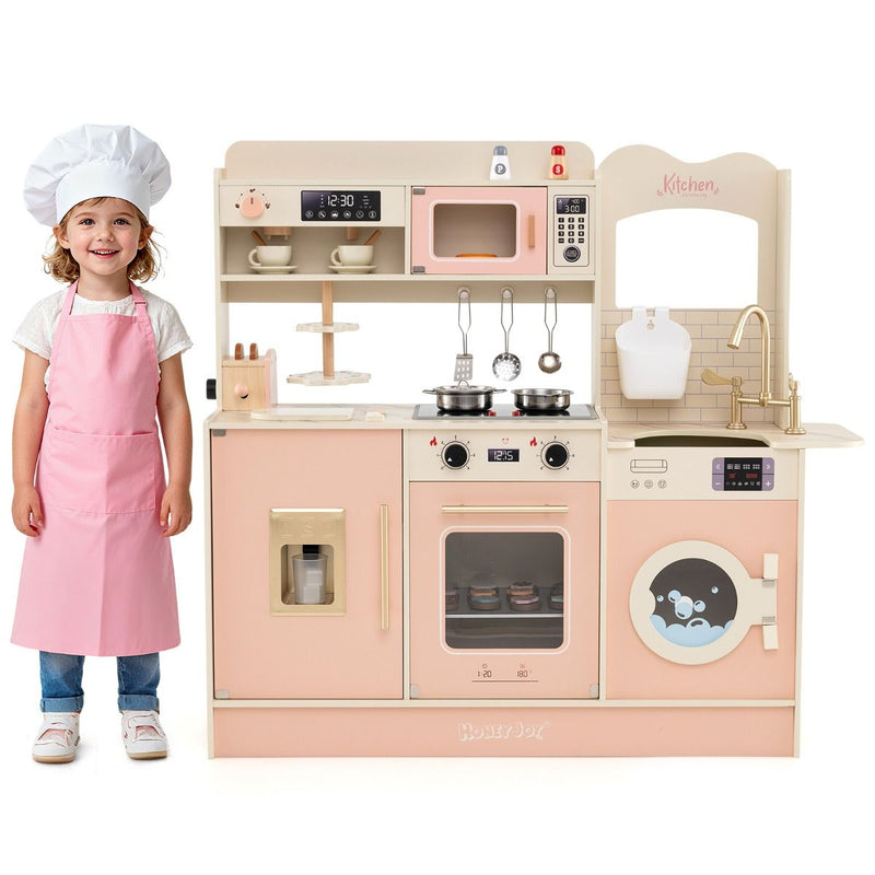 Cuisine jouet en bois Coast pour enfants - avec 25 accessoires - lumières et sons - rose